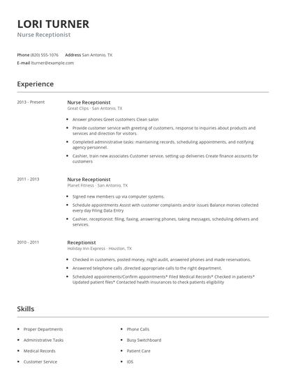 Nurse Receptionist Resume