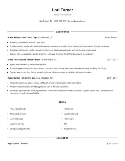 Nurse Receptionist Resume