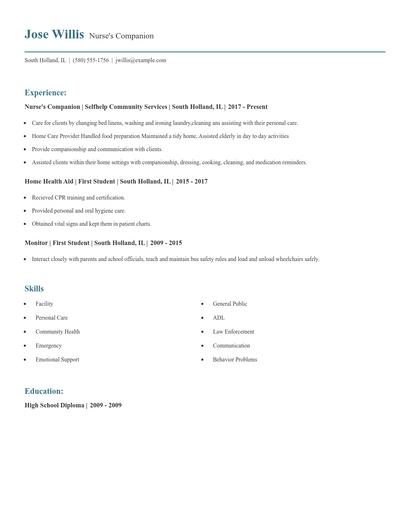 Nurse's Companion Resume