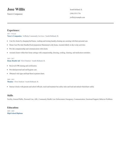 Nurse's Companion Resume
