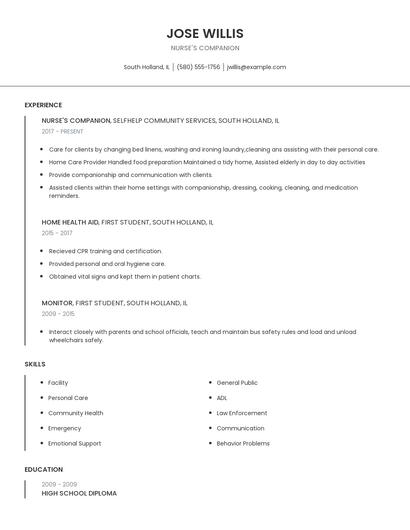 Nurse's Companion Resume