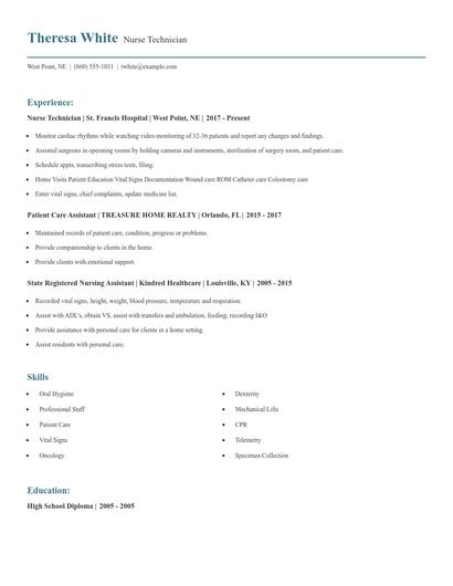Nurse Technician Resume