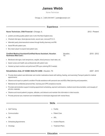 Nurse Technician Resume