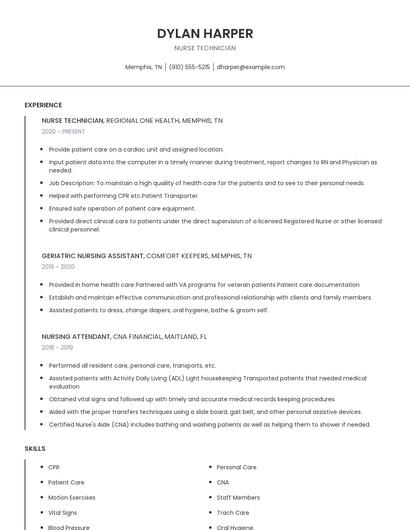 Nurse Technician Resume