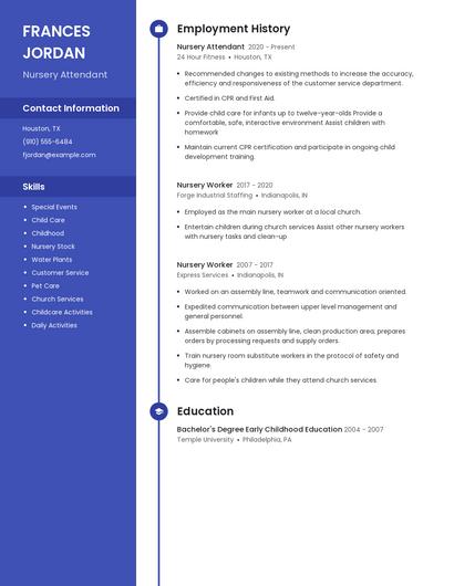 Nursery Attendant Resume