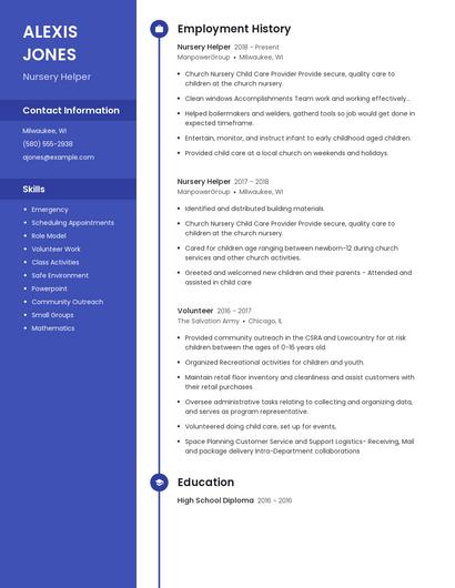 Nursery Helper Resume