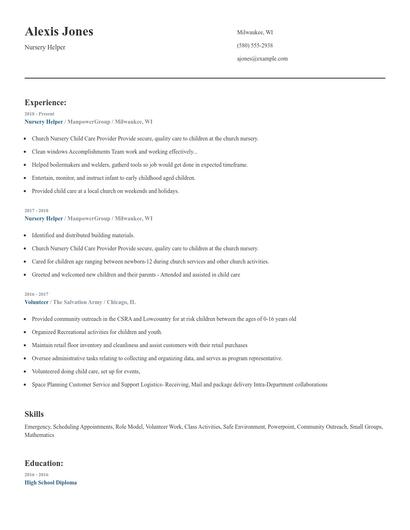 Nursery Helper Resume