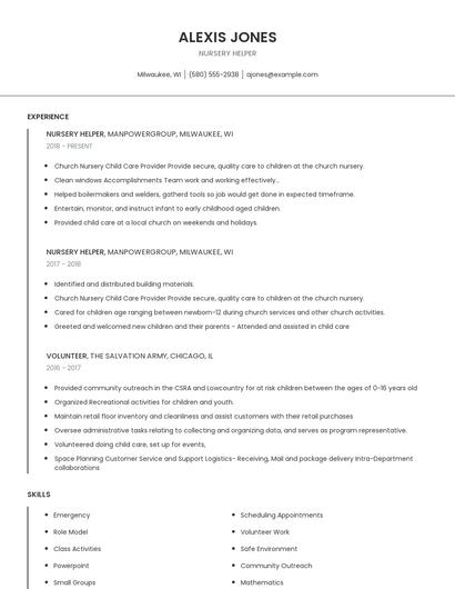 Nursery Helper Resume