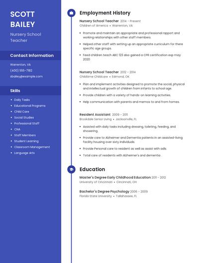 Nursery School Teacher Resume