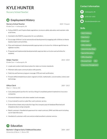 Nursery School Teacher Resume
