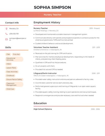 Nursery Teacher Resume