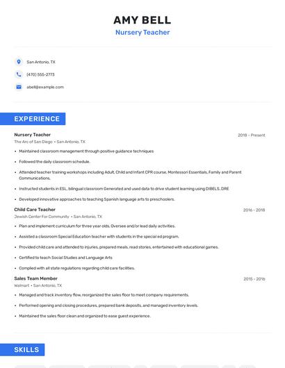 Nursery Teacher Resume
