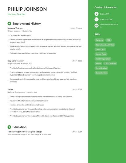 Nursery Teacher Resume