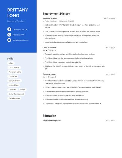 Nursery Teacher Resume