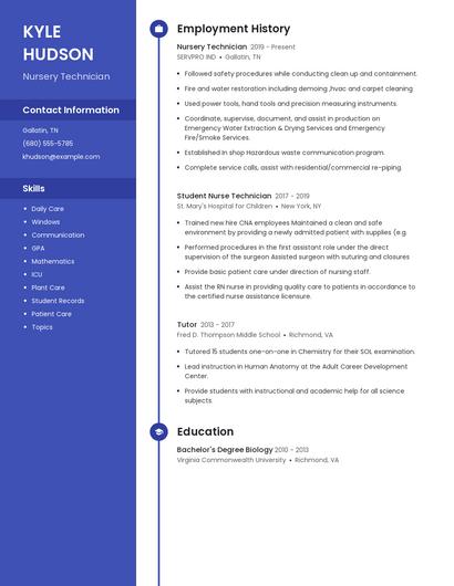 Nursery Technician Resume