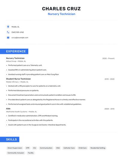 Nursery Technician Resume