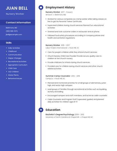 Nursery Worker Resume