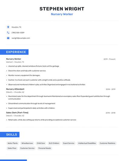 Nursery Worker Resume