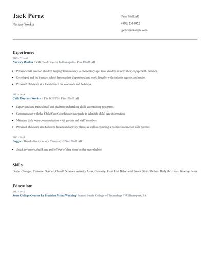 Nursery Worker Resume