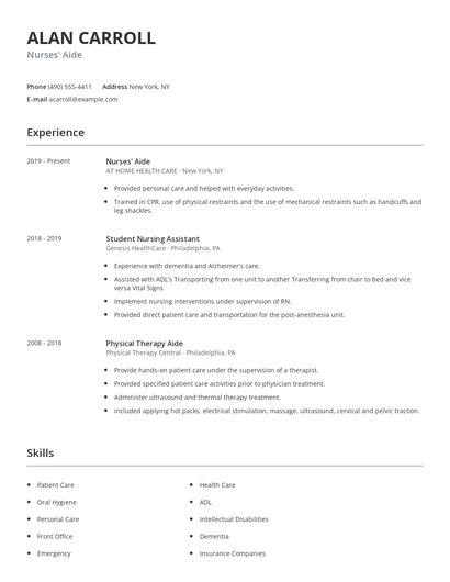 Nurses' Aide Resume