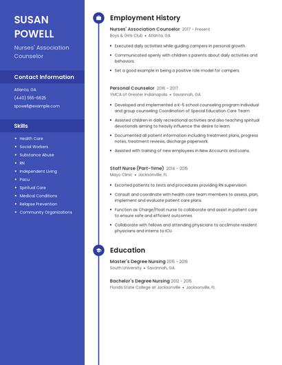 Nurses' Association Counselor Resume