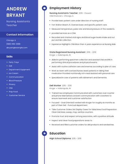 Nursing Assistants Teacher Resume