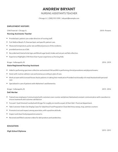 Nursing Assistants Teacher Resume