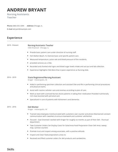 Nursing Assistants Teacher Resume