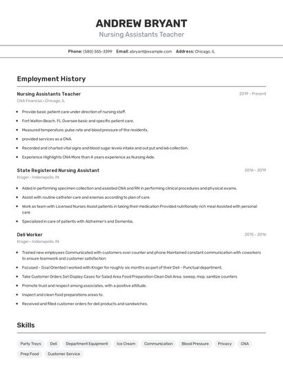 Nursing Assistants Teacher Resume