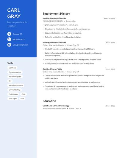 Nursing Assistants Teacher Resume