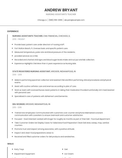 Nursing Assistants Teacher Resume