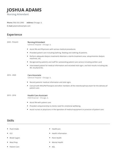Nursing Attendant Resume