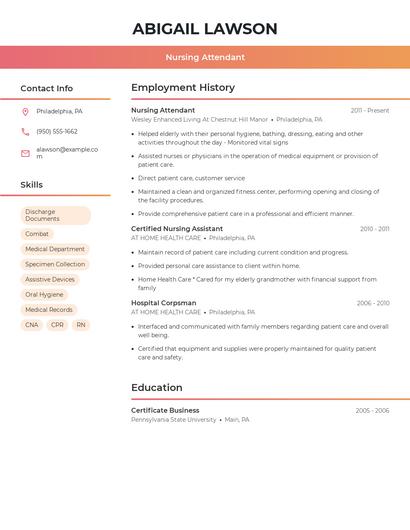 Nursing Attendant Resume