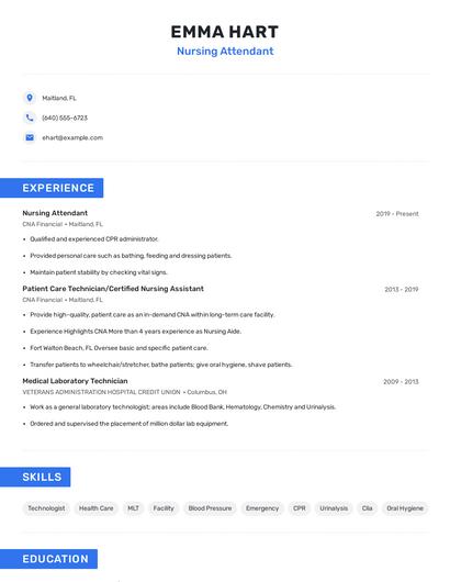 Nursing Attendant Resume