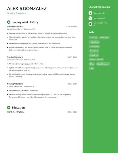 Nursing Attendant Resume