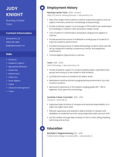 Nursing Center Tutor Resume