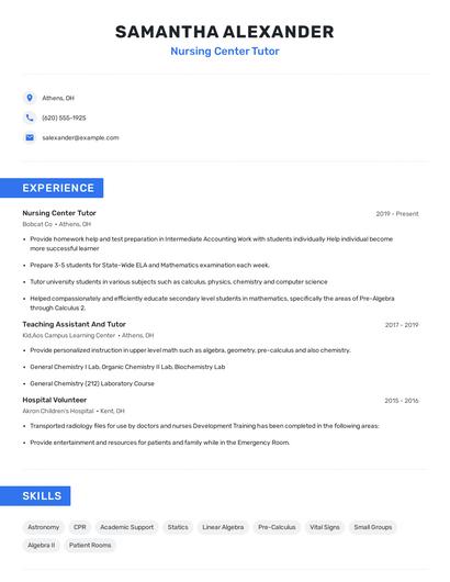 Nursing Center Tutor Resume