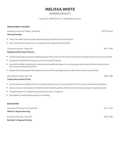Nursing Faculty Resume
