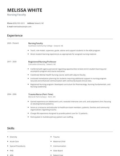 Nursing Faculty Resume