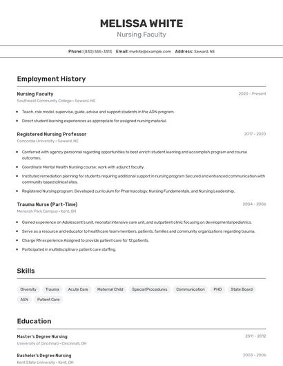 Nursing Faculty Resume