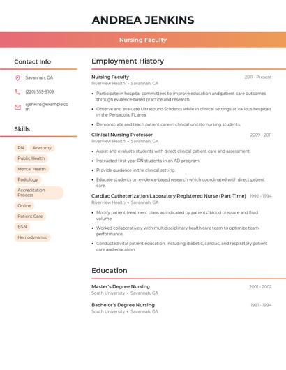 Nursing Faculty Resume