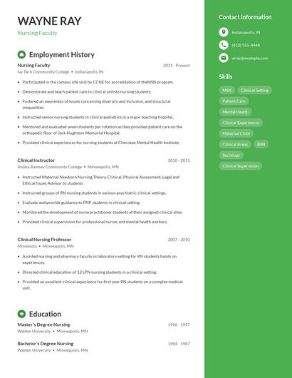 Nursing Faculty Resume