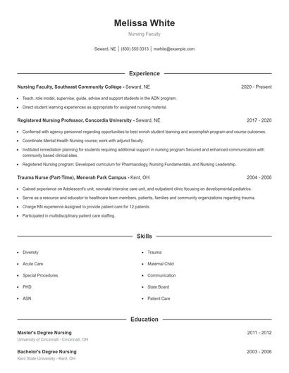 Nursing Faculty Resume