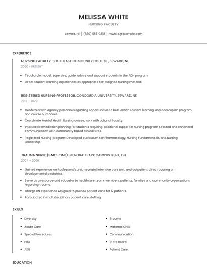 Nursing Faculty Resume