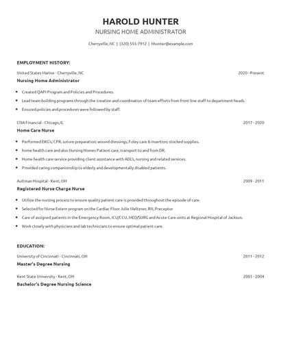 Nursing Home Administrator Resume