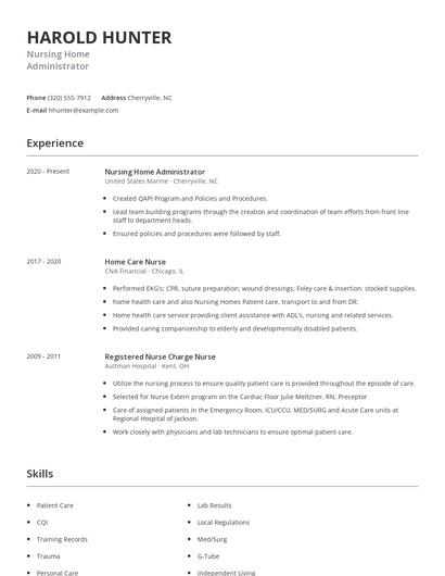 Nursing Home Administrator Resume