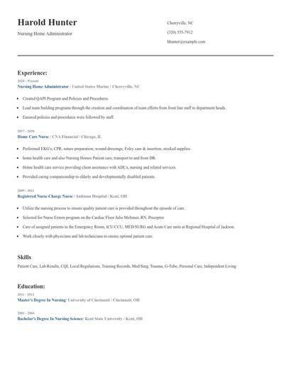 Nursing Home Administrator Resume