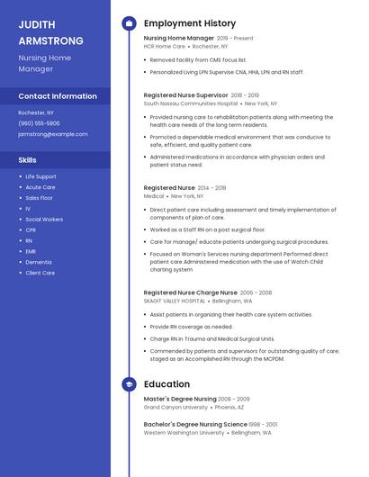 Nursing Home Manager Resume