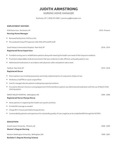 Nursing Home Manager Resume