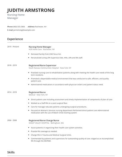 Nursing Home Manager Resume